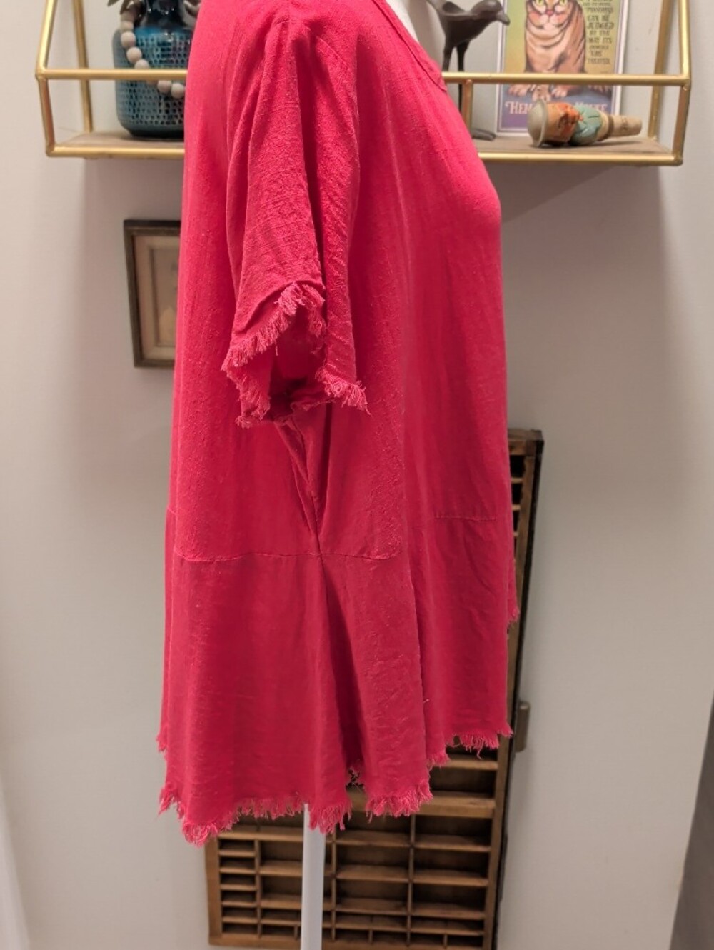 UMGEE- XL Hot Pink Indie Short Frayed  Sleeve Scoop Neck Top - Picture 7 of 11